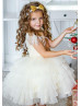 Gold Sequin Ivory Tiered Tulle Flower Girl Dress